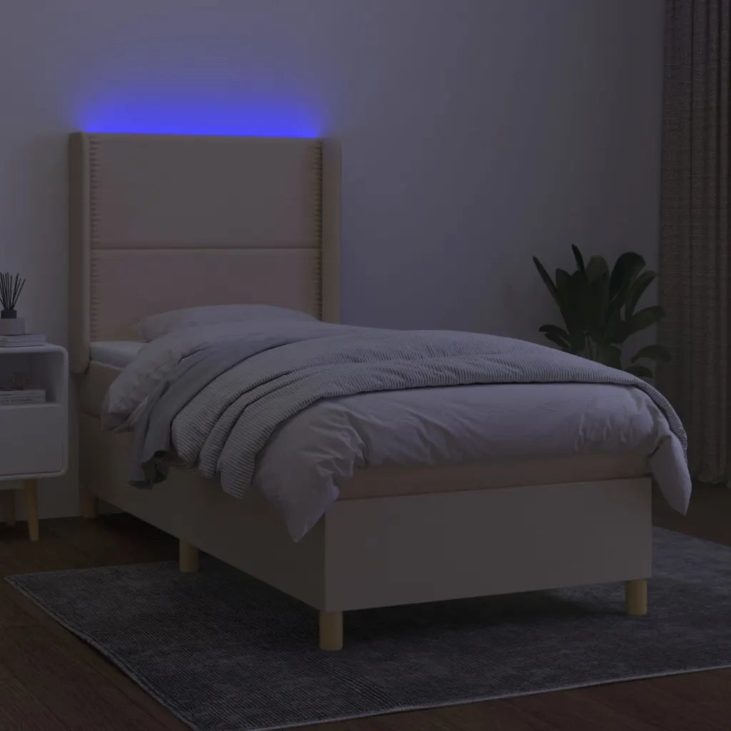 Letto a Molle con Materasso e LED Crema 90x200 cm in Tessuto 3138770