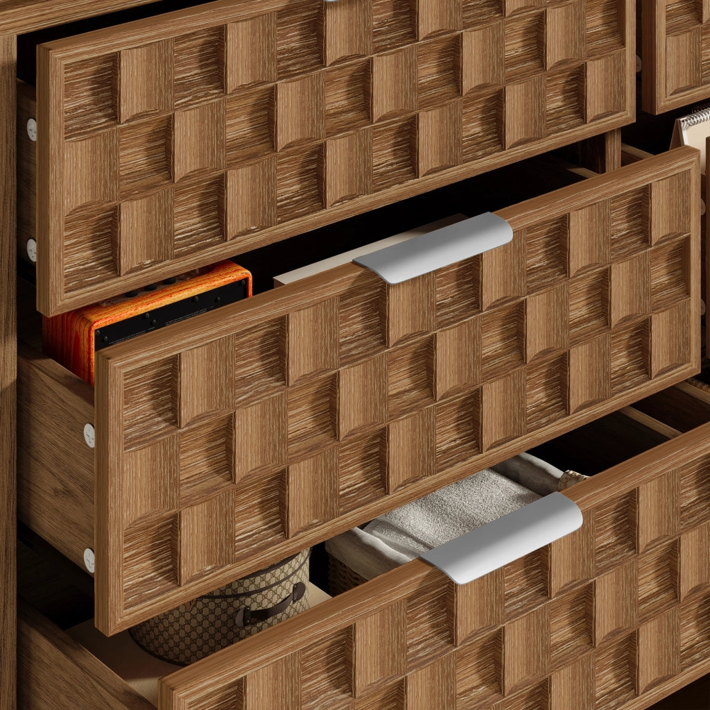Credenza con 6 cassetti 120x37x77 cm in MDF effetto rovere; colore quercia
