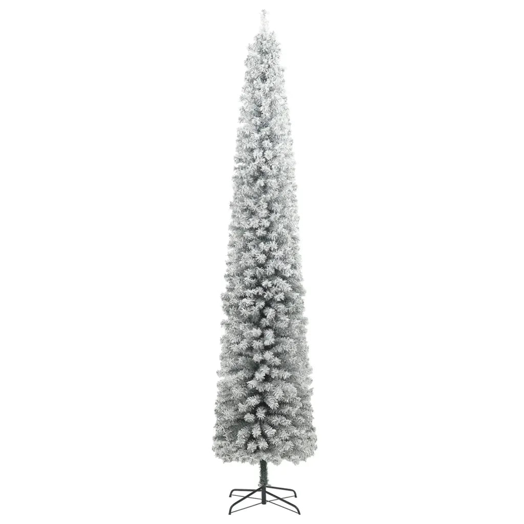 Albero di Natale | Decorazioni natalizie Sottile con Base e Neve Floccata 270 cm PVC
