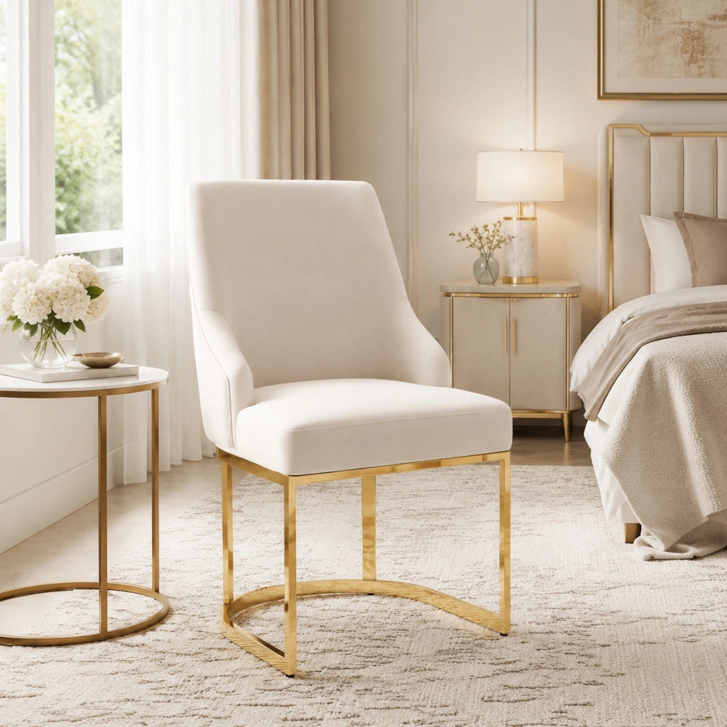 Set di 2 sedie in velluto 81.99x54.0x53.49 cm con schienale trapuntato; metallo beige e oro