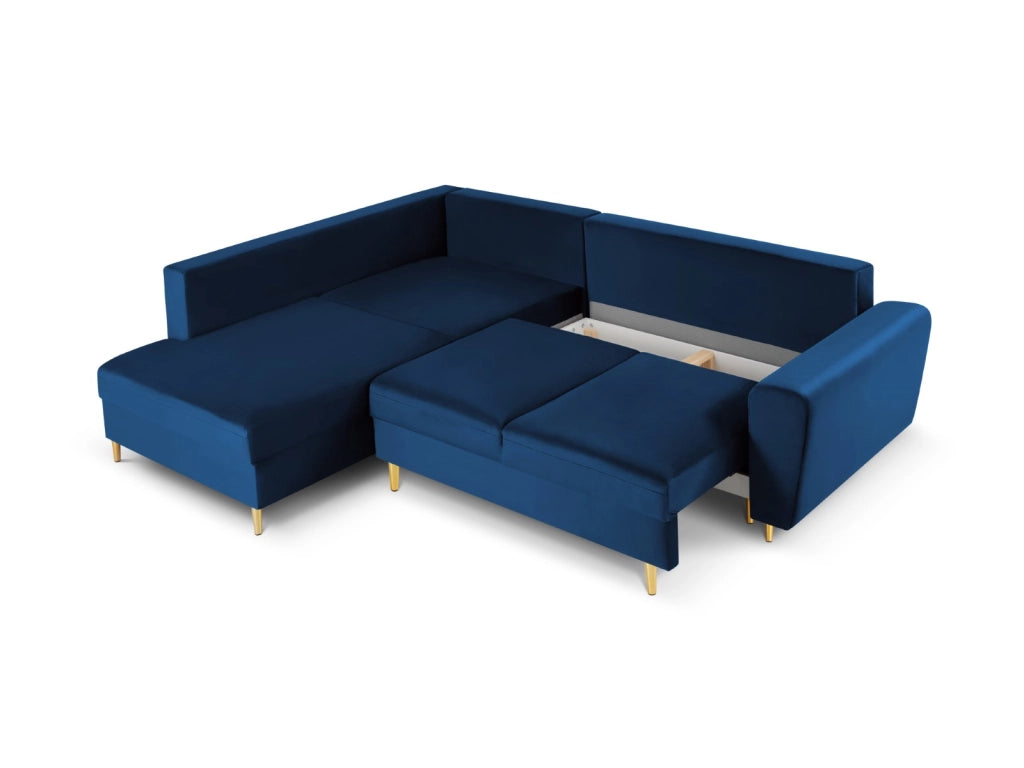 Cosmopolitan Design - Divano convertibile angolare sinistro con contenitore "Kyoto" 5 posti in velluto blu reale 