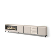 Mobile TV Soggiorno, 315x61x35 cm, Per TV fino a 80", Camino elettrico XXL, Design industriale, LED, Beige