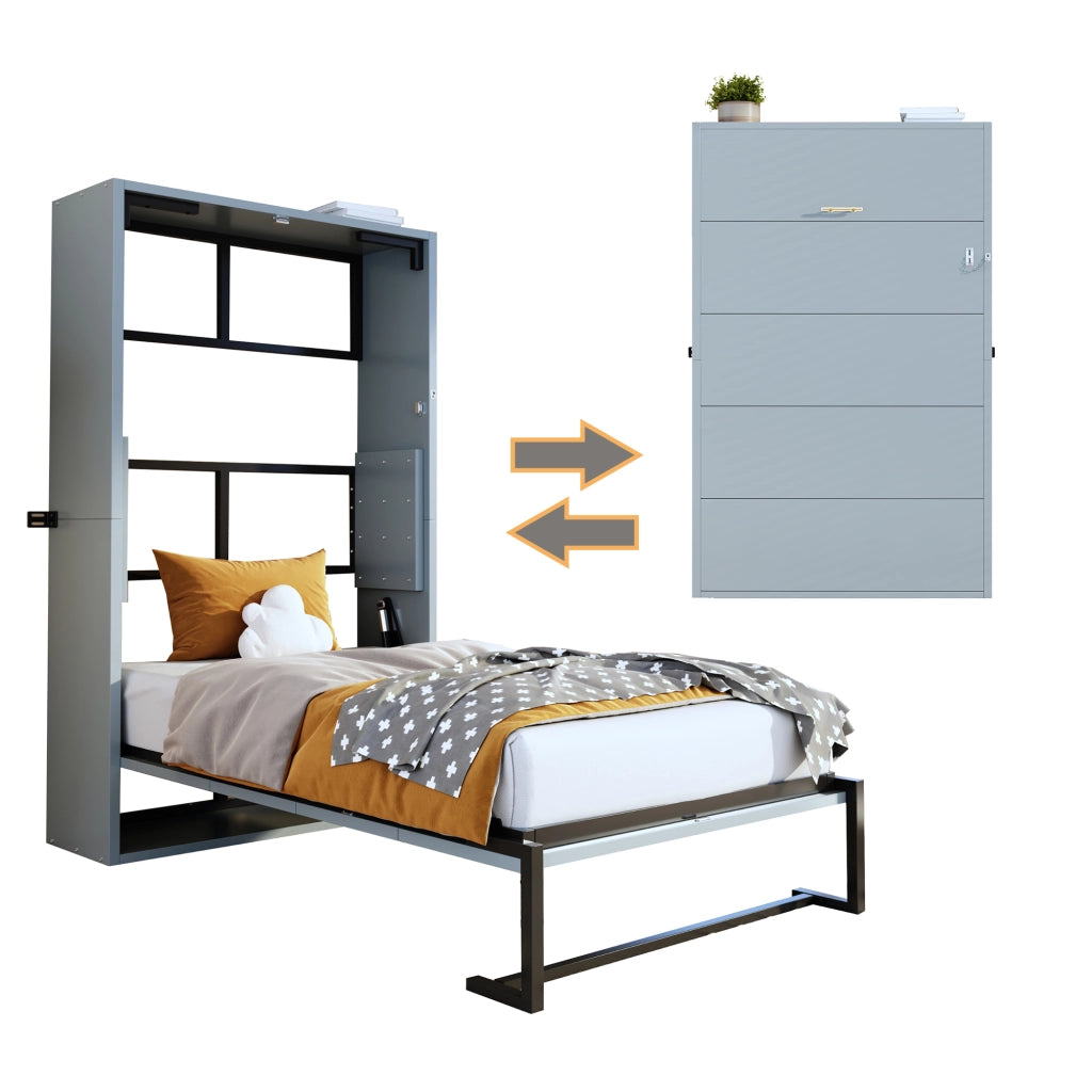 Letto a Scomparsa Pieghevole Multifunzionale ¨C MINIMAL ¨C Struttura in Metallo e Legno, 90x200