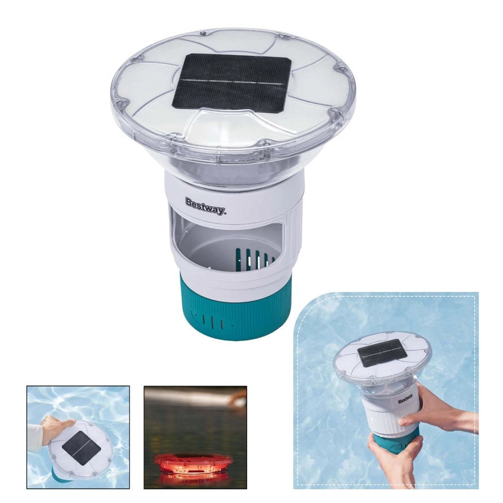 Trade Shop - Dosatore Per Pastiglie Cloro Galleggiante Piscina Con Luce Led Ad Energia Solare 58943 -