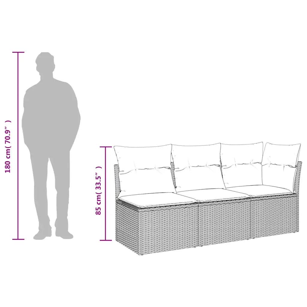 Divano da Giardino a 3 Posti con Cuscini Nero in Polyrattan 366014