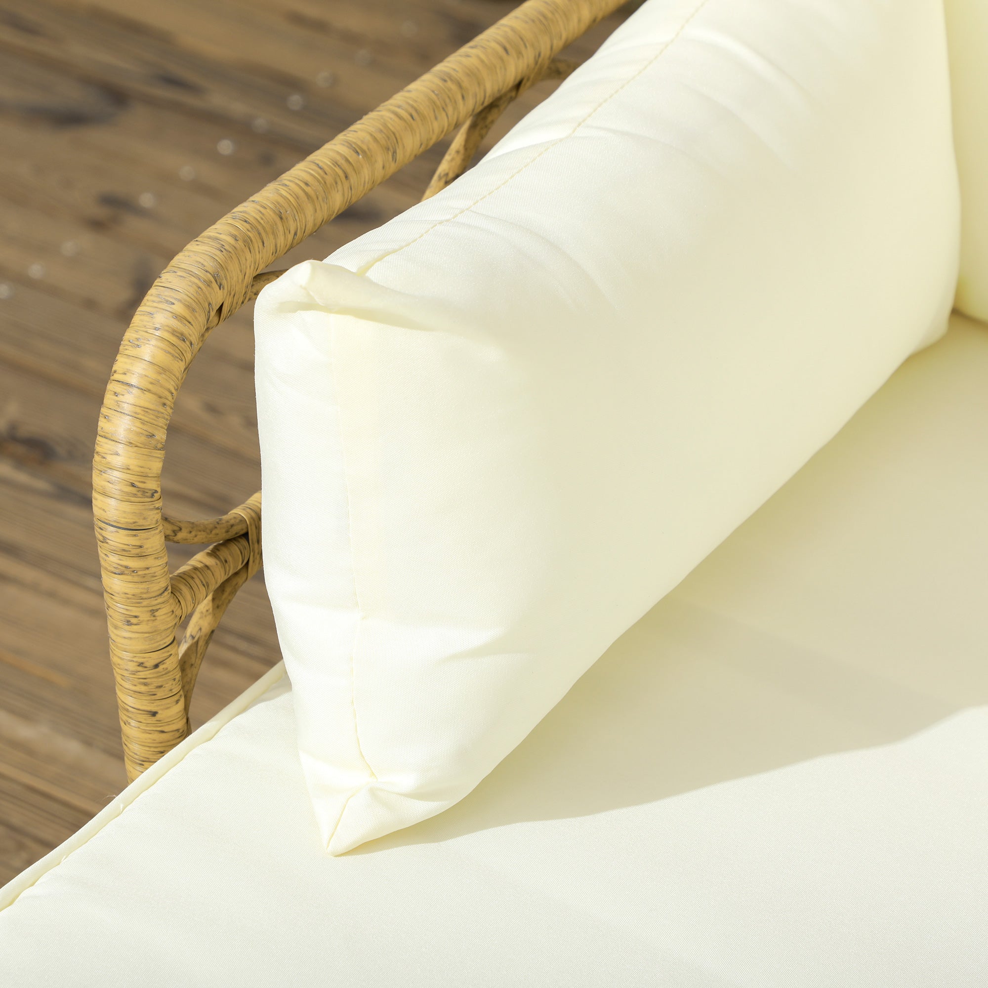 Salotto da Giardino Divano 2 Posti con Chaise Longue e Tavolino in Rattan PE Crema