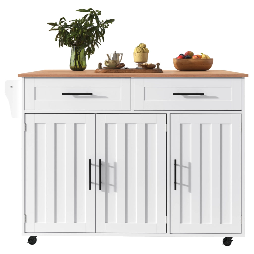 Carrello da Cucina con 2 Cassetti; 3 Vani e Piano Ribaltabile con Ruote; in MDF; 129x71x91;5 cm
