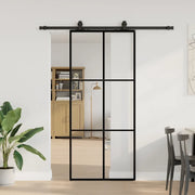 Porta Scorrevole con Ferramenta Nera 90x205 cm in Vetro ESG