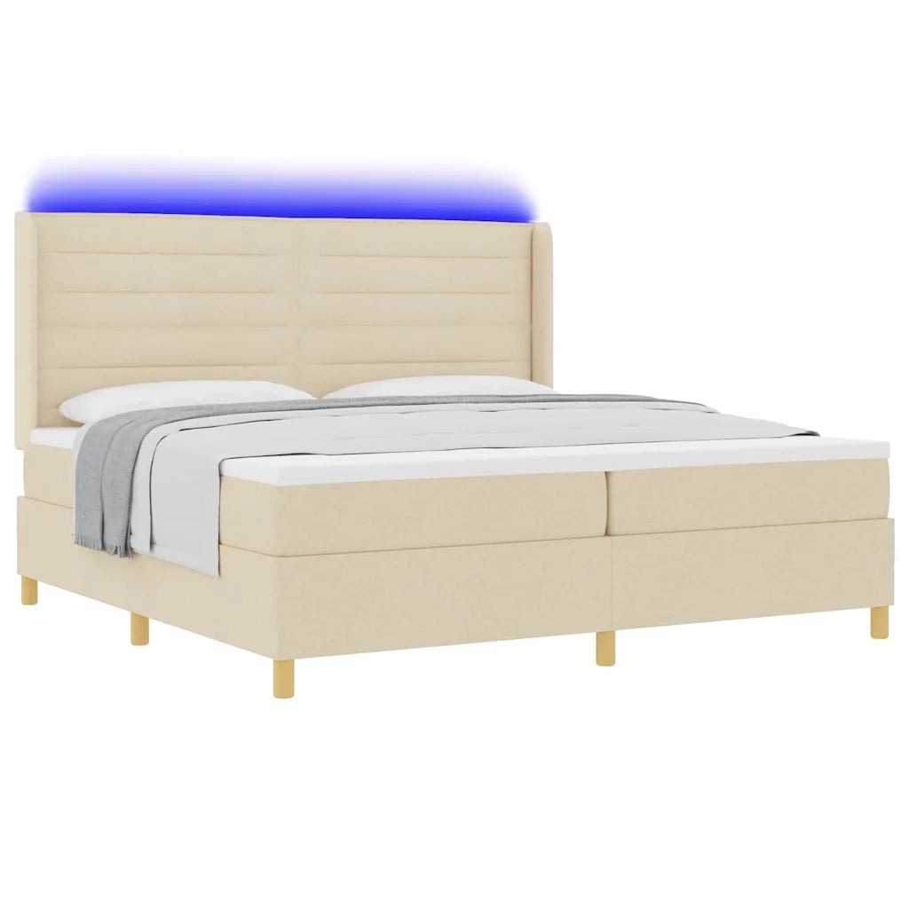 Letto a molle con materasso con led Crema 200 x 200 cm Tessuto 3343656