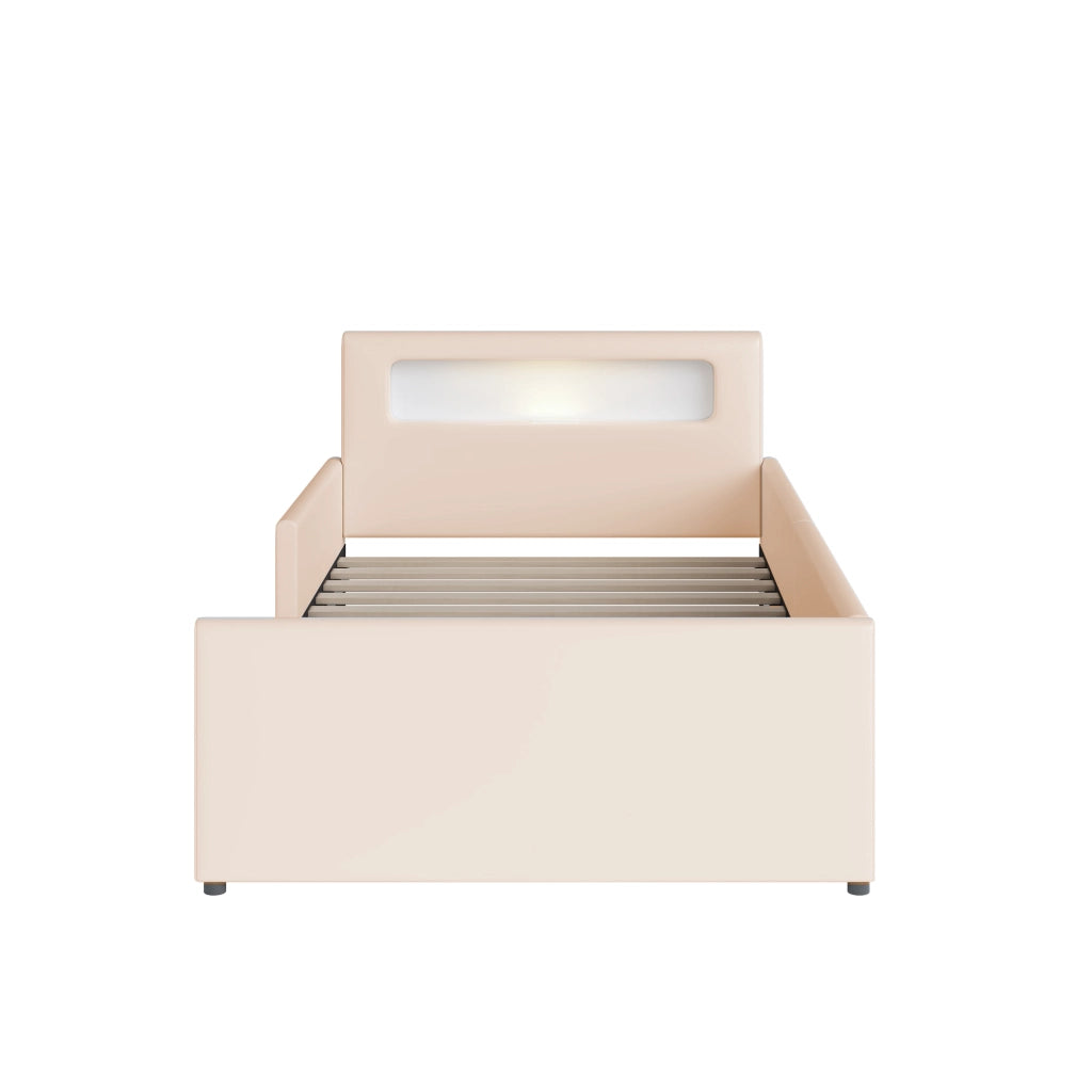 Letto 90x200 cm - Letto imbottito,Con luce notturna,Porta di ricarica USB,Con vani portaoggetti,rosa