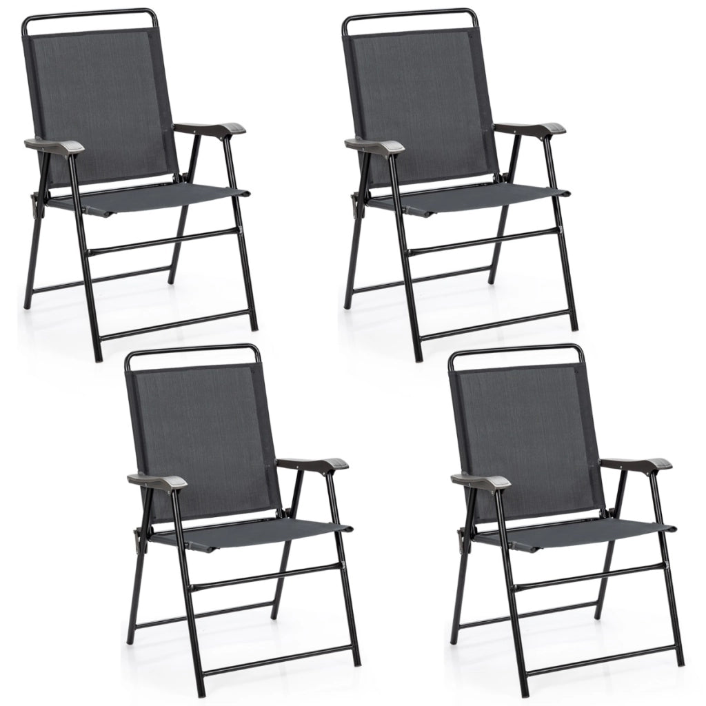 Set di 4 sedie pieghevoli da esterno, Sedie da patio portatile con schienale e braccioli per giardino Grigio-Sedie da esterno