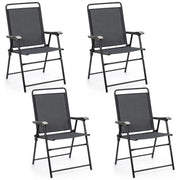 Set di 4 sedie pieghevoli da esterno, Sedie da patio portatile con schienale e braccioli per giardino Grigio-Sedie da esterno