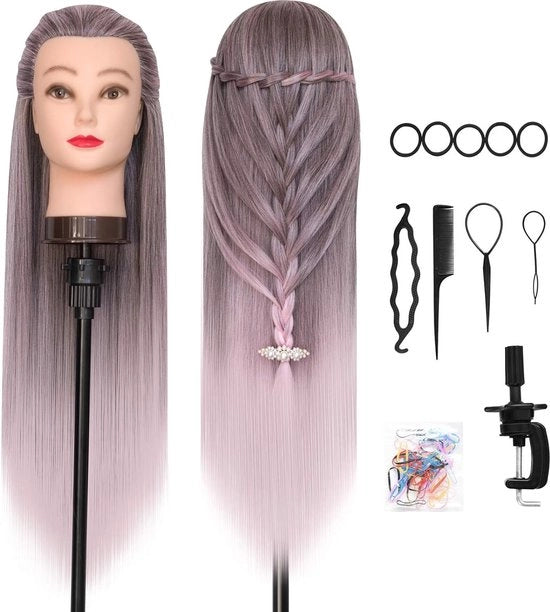 Orefice Professionale per Capelli 26-28 Pollici con Capelli Artificiali 100% Sintetici per Allenamento di Ombreggiatura con Supporto e Accessori per Stile