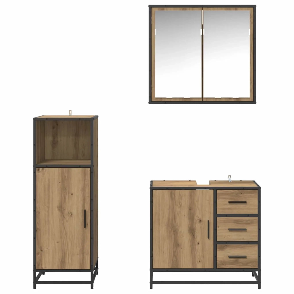 Set di mobili per il bagno con porta 3 pcs Rovere artigianale 3402394