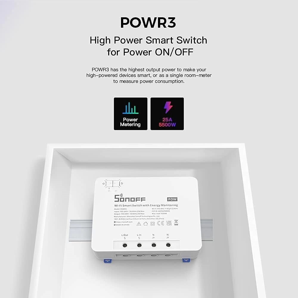 Trade Shop - Interruttore Contatore Wifi Smart Con Monitoraggio Energetico Alexa Sonoff Powr3 -
