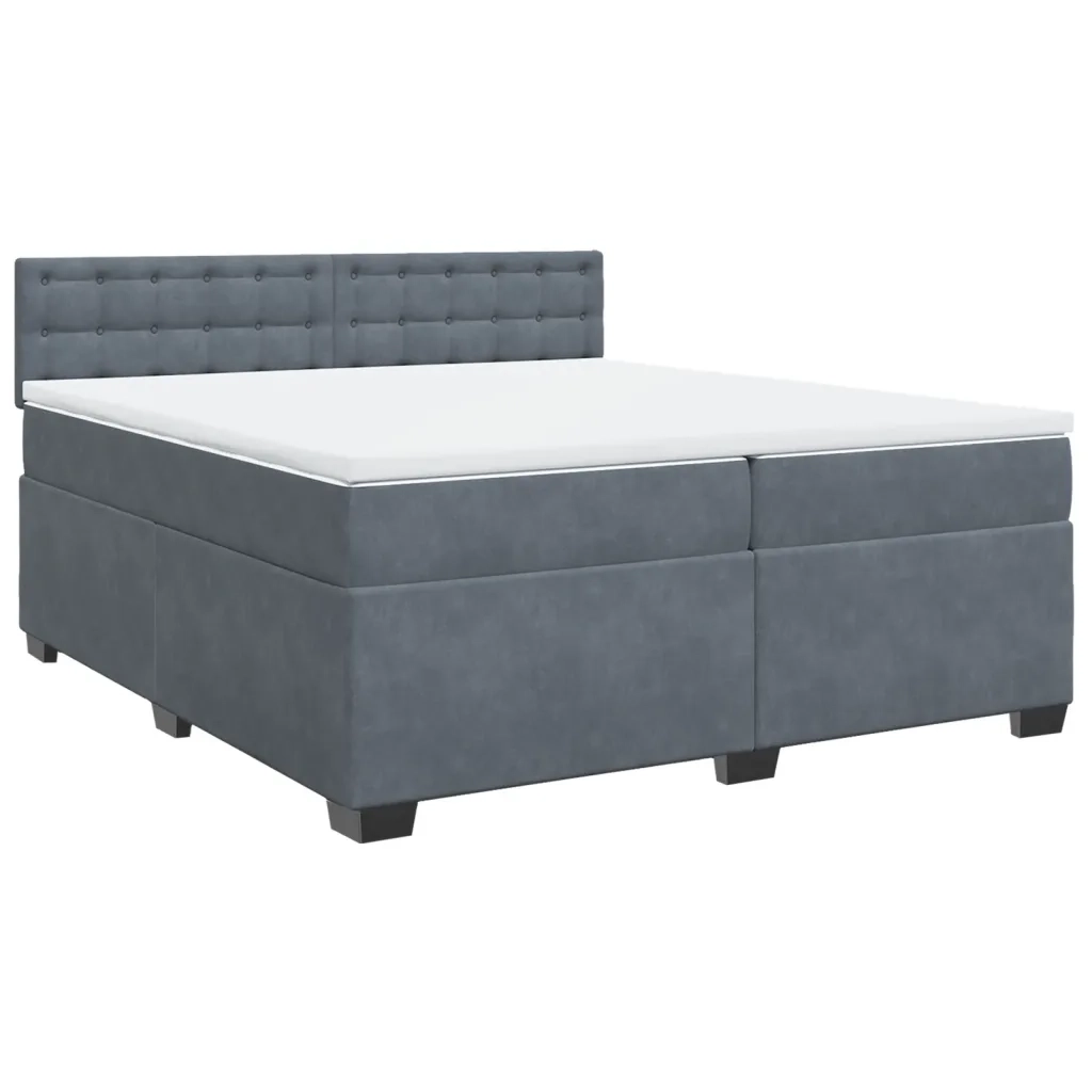 Giroletto a Molle con Materasso Grigio Scuro 200x200 cm Velluto