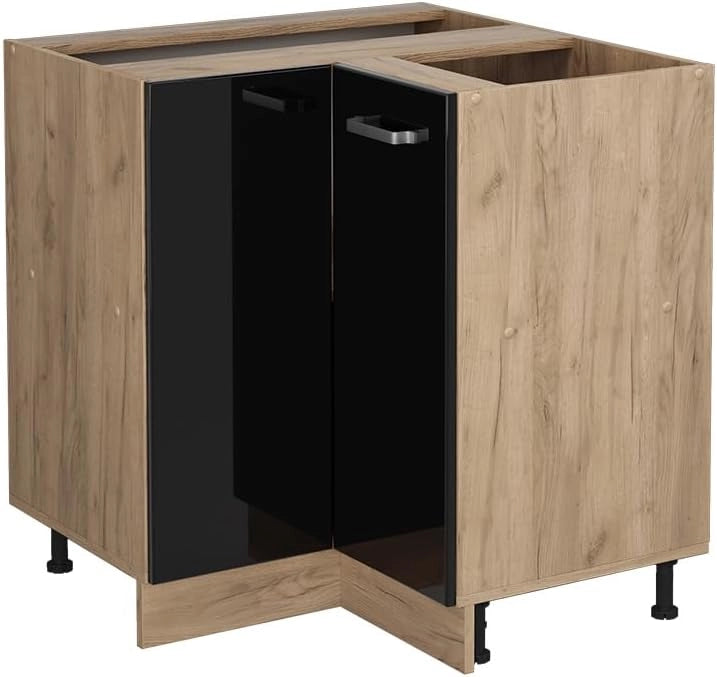 Mobile ad angolo cucina R-Line, Nero lucido, 75.6 cm senza piano di lavoro, per la libera combinazione all'interno di sistemi cucina modulari