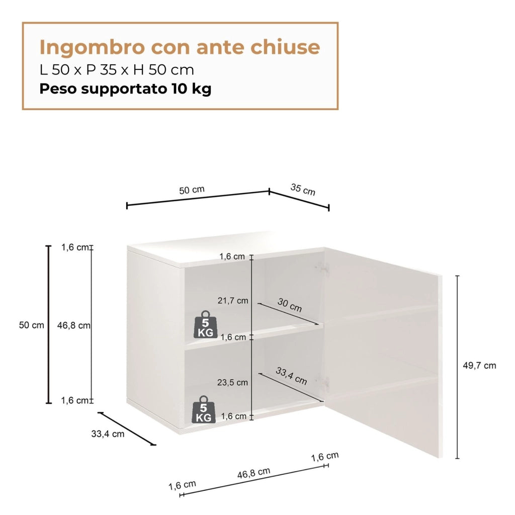 WHOUS Pensile a cubo Chronos con 1 anta rovere 50x35x50 cm