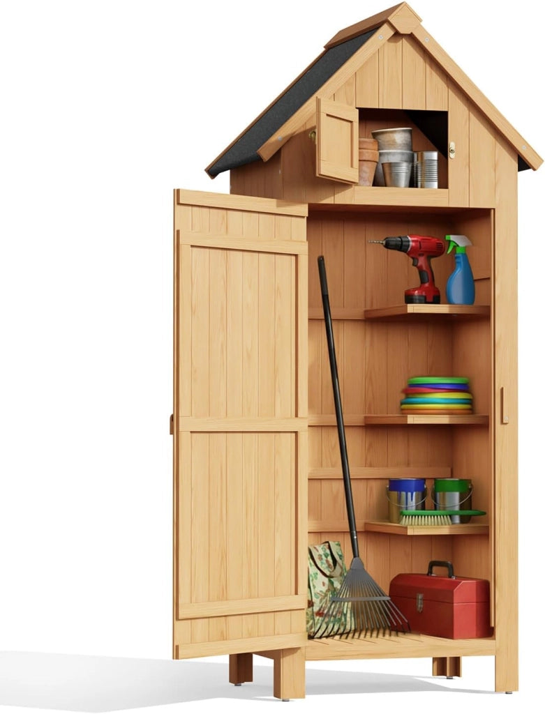 Armadio per Giardino, Casetta per Strumenti in Legno, Riposizione per Strumenti di Giardino con Ripiani con Tetto di Asfalto, per Prato, Giardino, Cortile, 77x54,2x179cm, Grigio (Natural)
