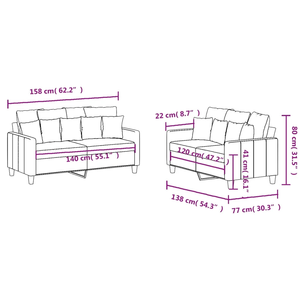 Set di Divani 2 pz con Cuscini Marrone in Tessuto 3201651