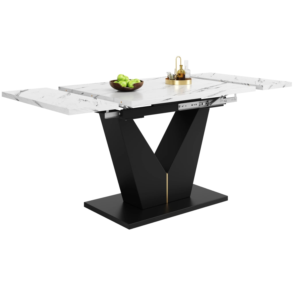 Tavolo da pranzo allungabile in MDF con struttura in metallo, per cucina e soggiorno, bianco nero, 99 × 75 × 75 cm