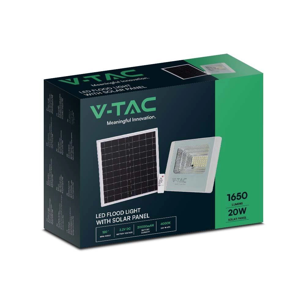 Faro LED solare V-TAC 20W bianco IP65 telecomando timer