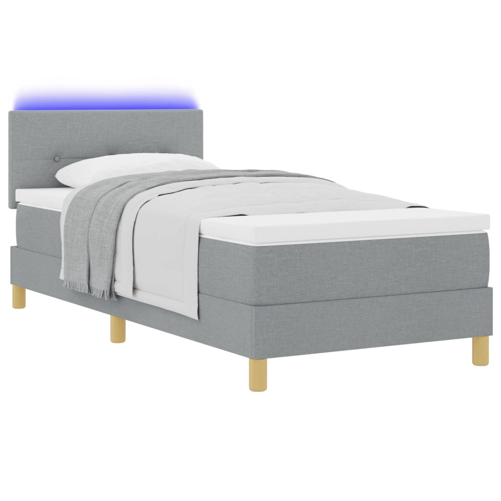 Letto con Box Spring con Materasso e LED Grigio Chiaro 90x200 cm Tessuto