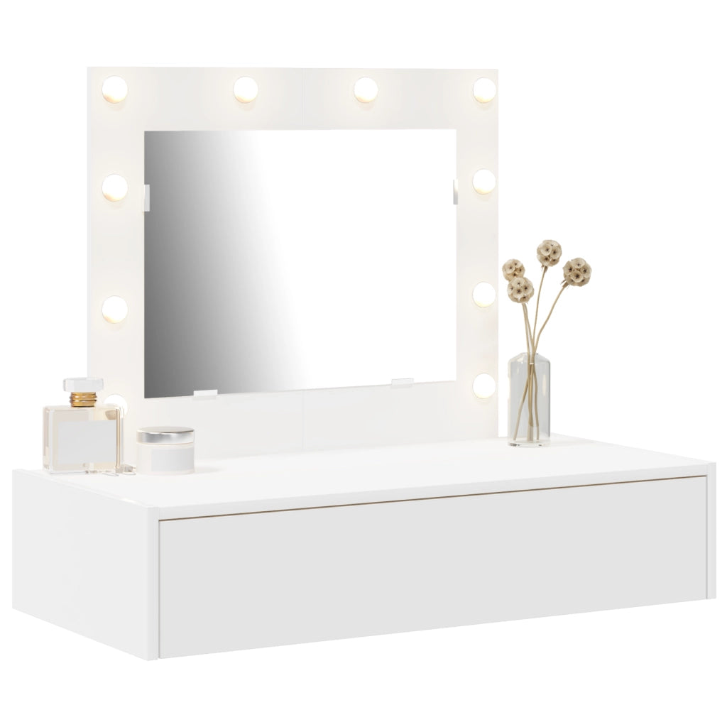 Tavolo da Toeletta Appeso al Muro con Luci LED - Bianco