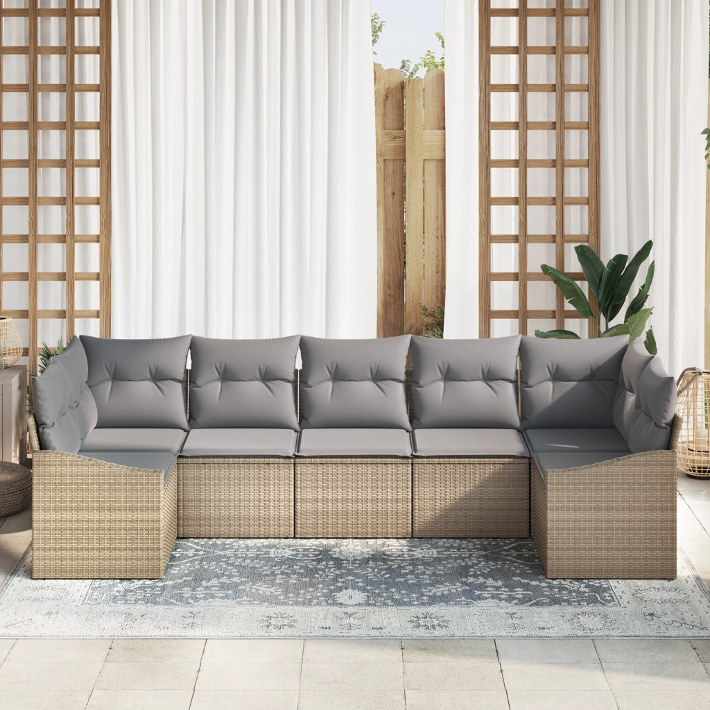 Set da pranzo da giardino 7 pezzi con cuscini beige in polirattan
