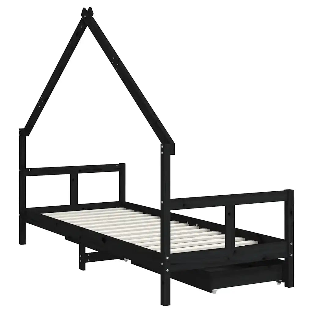 Giroletto Bambini | Letto Infantile | Lettino con Cassetti Nero 80x200cm Massello di Pino