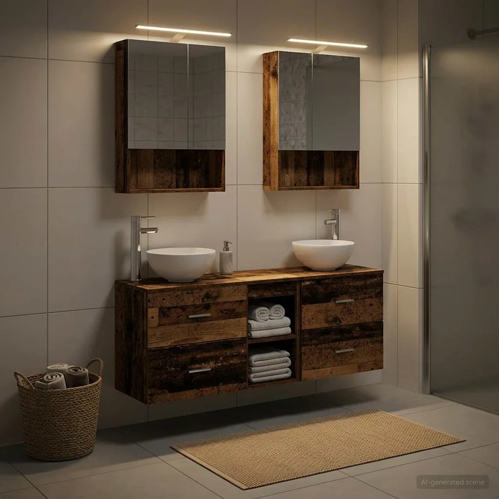 Set di Armadi da Bagno 5 pcs Legno antico 50 x 14,5 x 70 cm 3406685