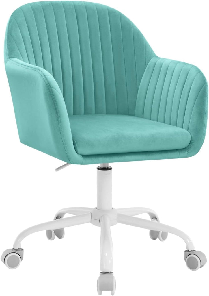 Sedia da Ufficio, Sedia da Toeletta, Poltrona Ergonomica, Ampia, in Velluto Imbottita, Regolabile in Altezza per Ufficio e Camera da Letto, Turchese, BS166ts