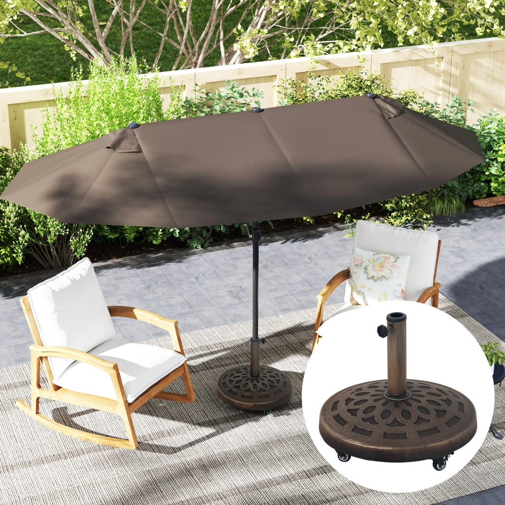 Socle per ombrellone rotondo con ruote ¨C zephmum ¨C resina 21 kg bronzo ? 48x42 cm