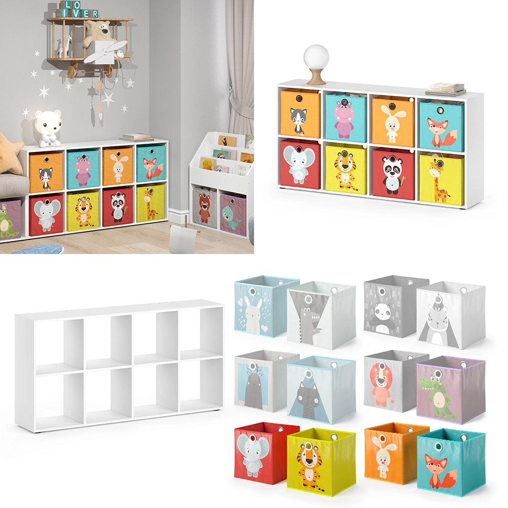 Vicco Libreria bambini Bianco 143 x 72 cm con 8 scatole pieghevoli