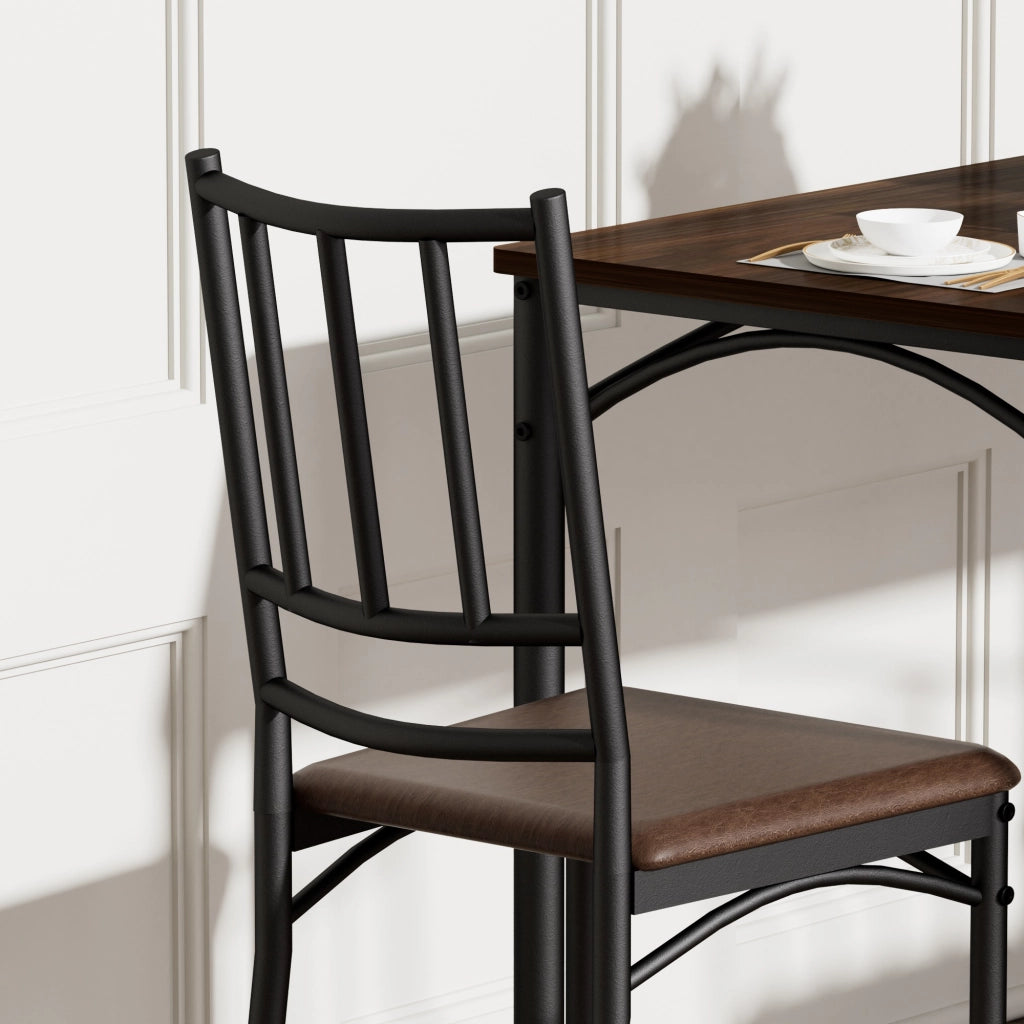 Tavolo da pranzo per 4 persone con 4 sedie salvaspazio industriale in truciolare e acciaio noce 110 × 60 × 76,5 cm
