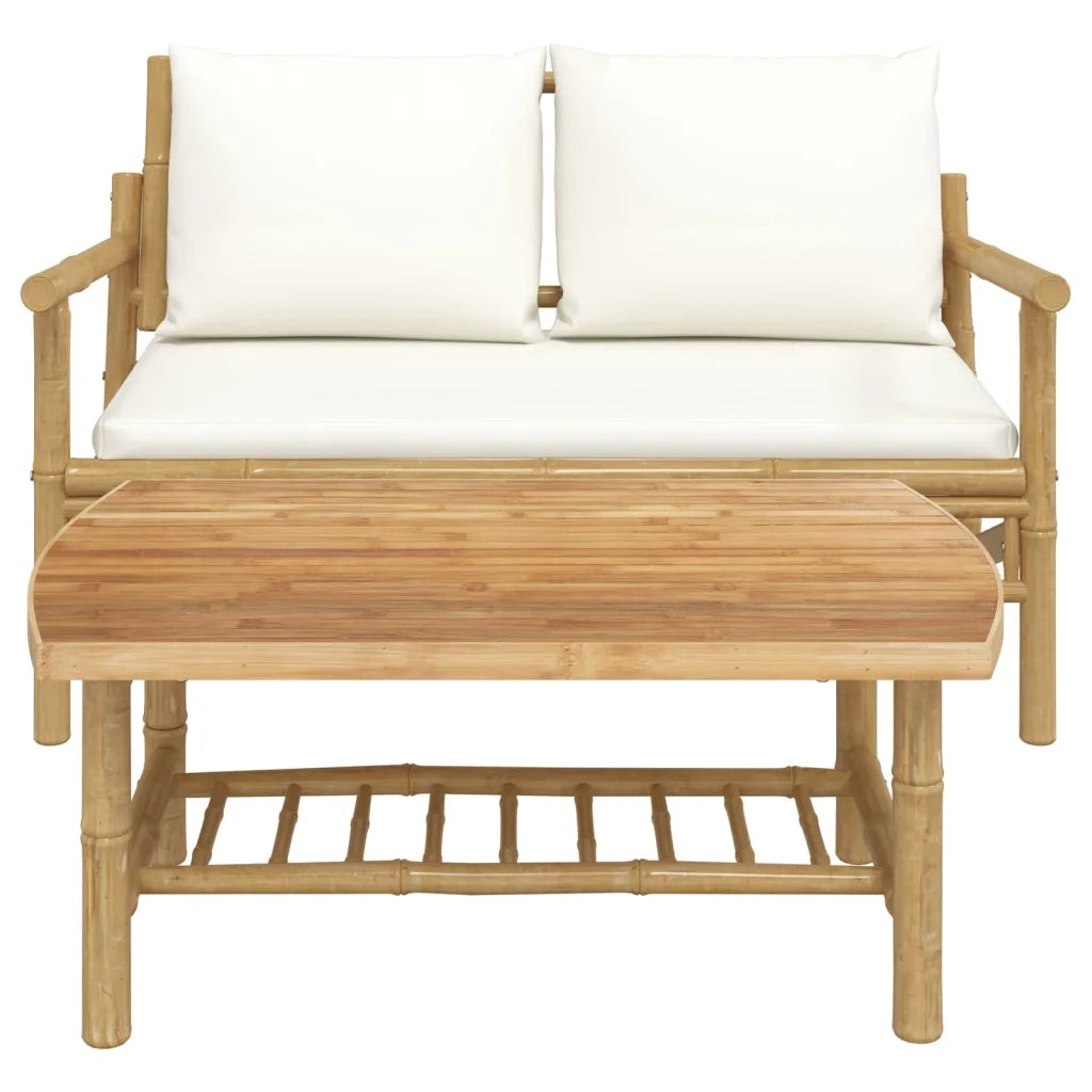 Salotto da Giardino-Set Salotto da Giardino 2pz con Cuscini Bianco Crema in Bamb¨´ 332561