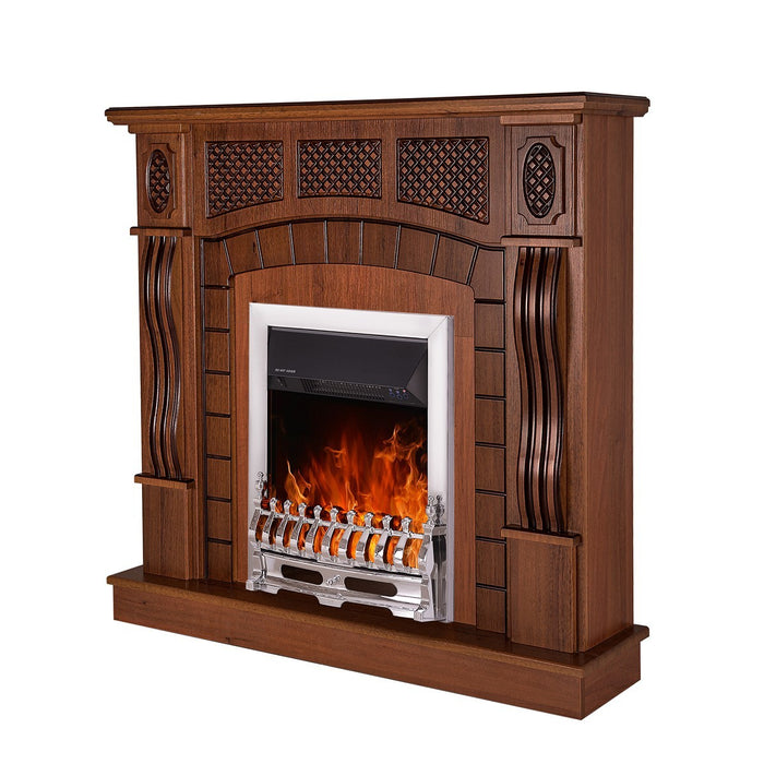 Camino Elettrico da Pavimento 112x115x30 cm Effetto Fiamma 2000W Amsterdam & Galileo Silver Noce