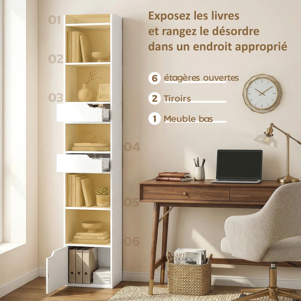 Libreria con ante e cassetti ¨C Zephmum ¨C Bianco 32x24x181,5cm