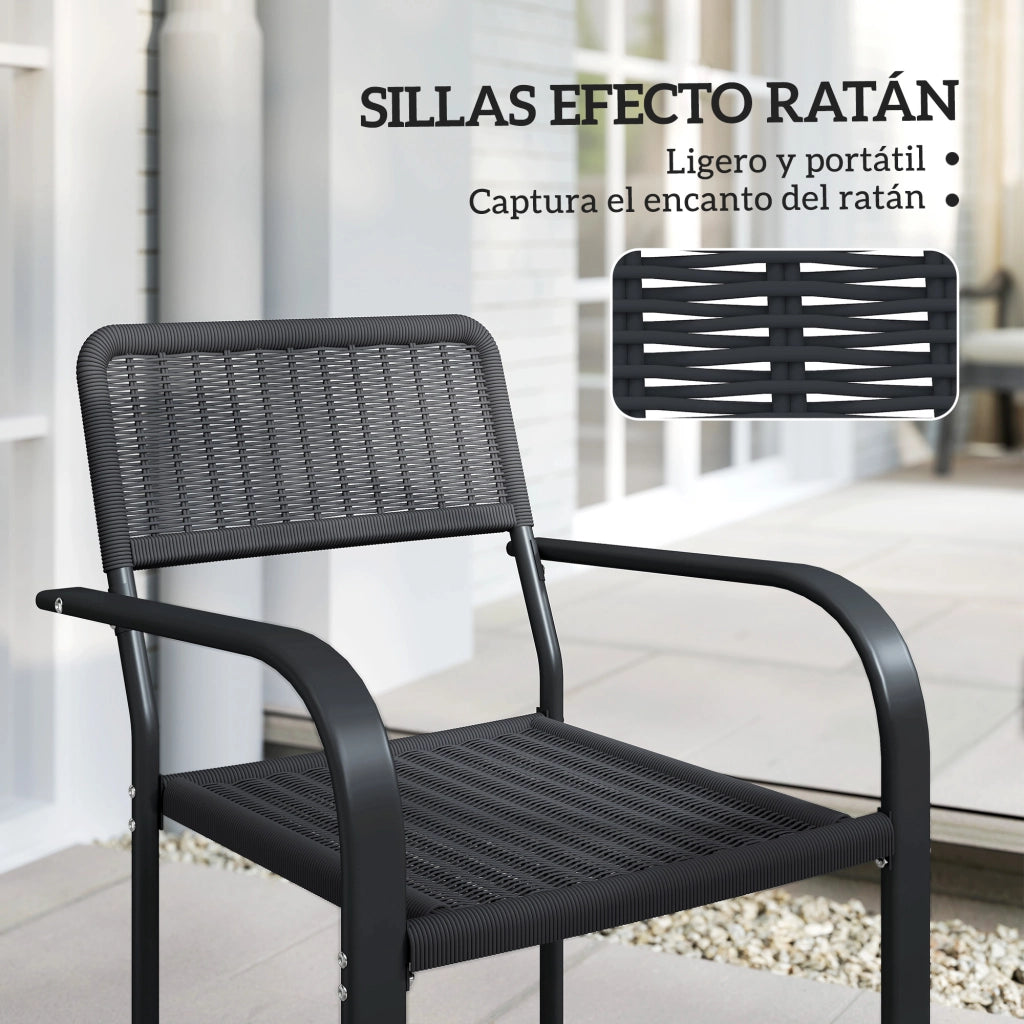 Sedia da pranzo da giardino esterno apilabile con braccioli ¨C zephmum ¨C nero 55x60x83 cm