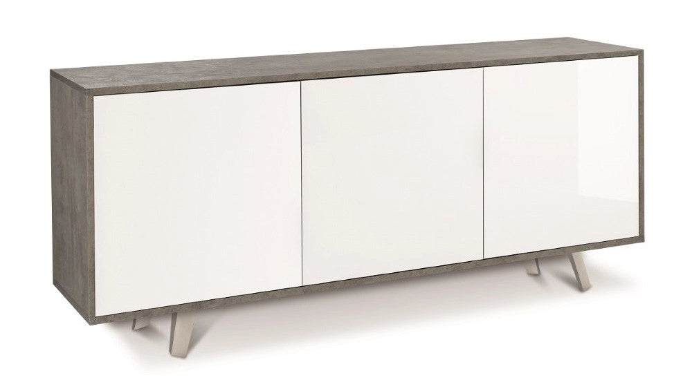 Mobile Madia 3 ante e 3 ripiani interni H74 L177 P41 Cm struttura color Cemento frontali Bianco Lucido 7073k Sarmog