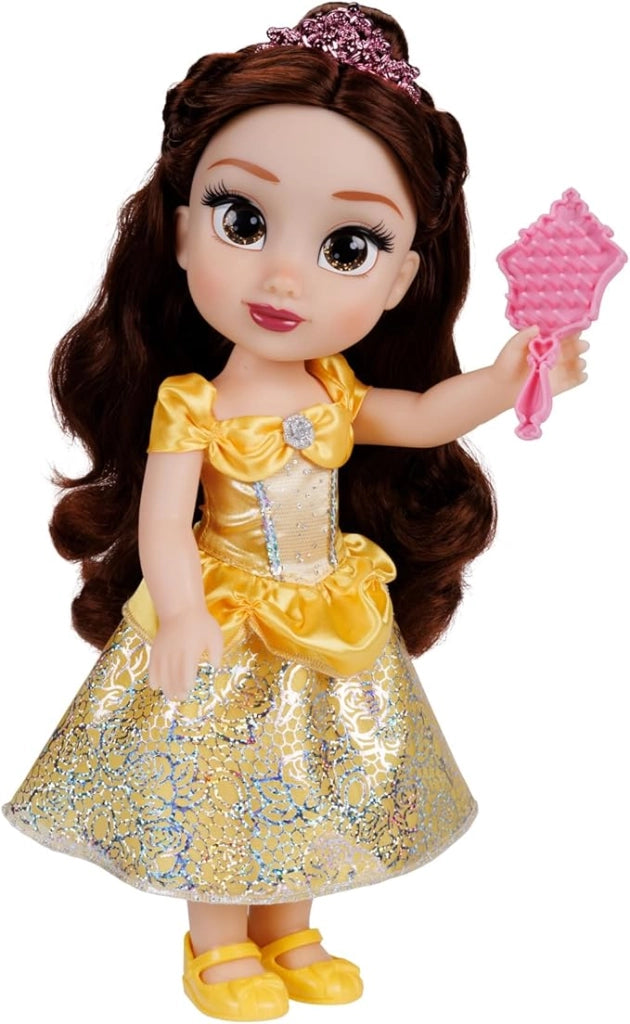 Disney Princess ? bambola 38 cm di Belle, con i suoi abiti iconici arricchiti da dettagli glitterati, tiara scintillante
