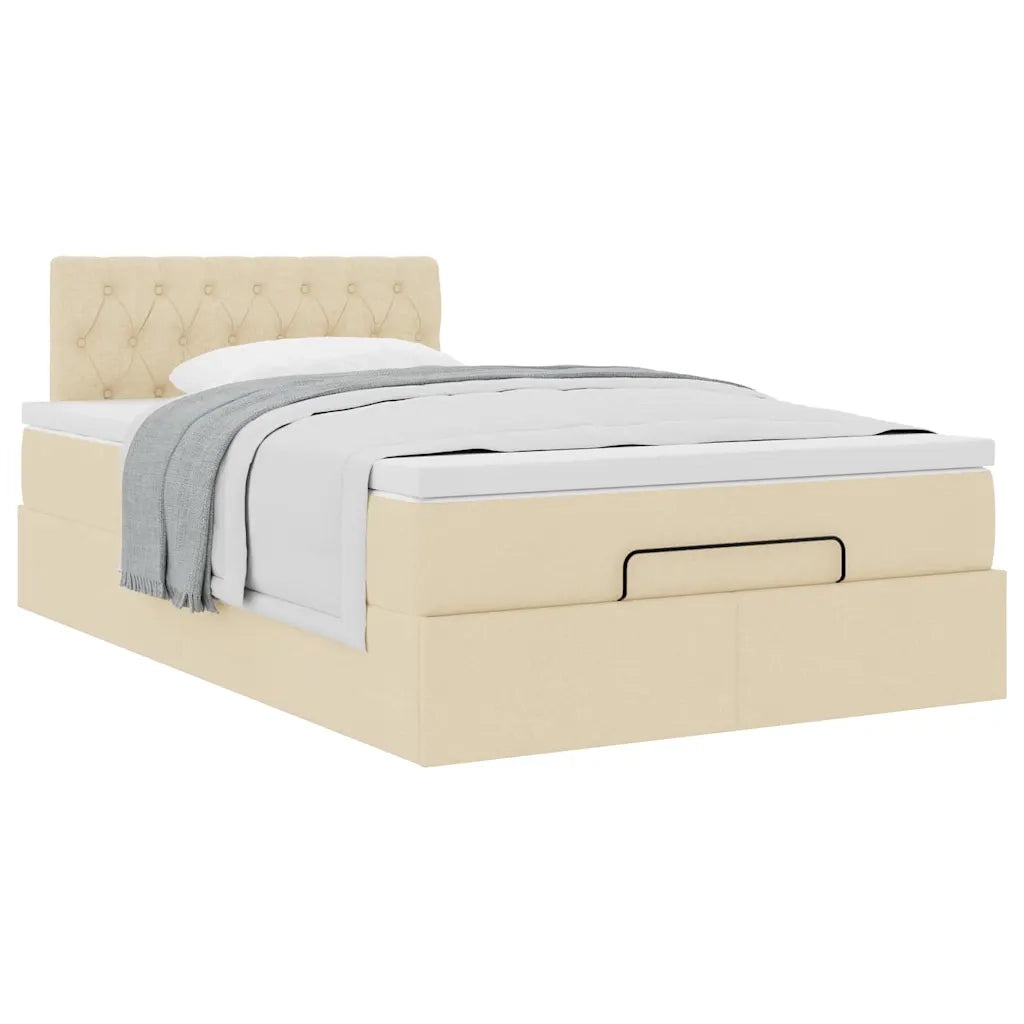 vidaXL Struttura Letto Pouf con Materasso Crema 120x200 cm in Tessuto