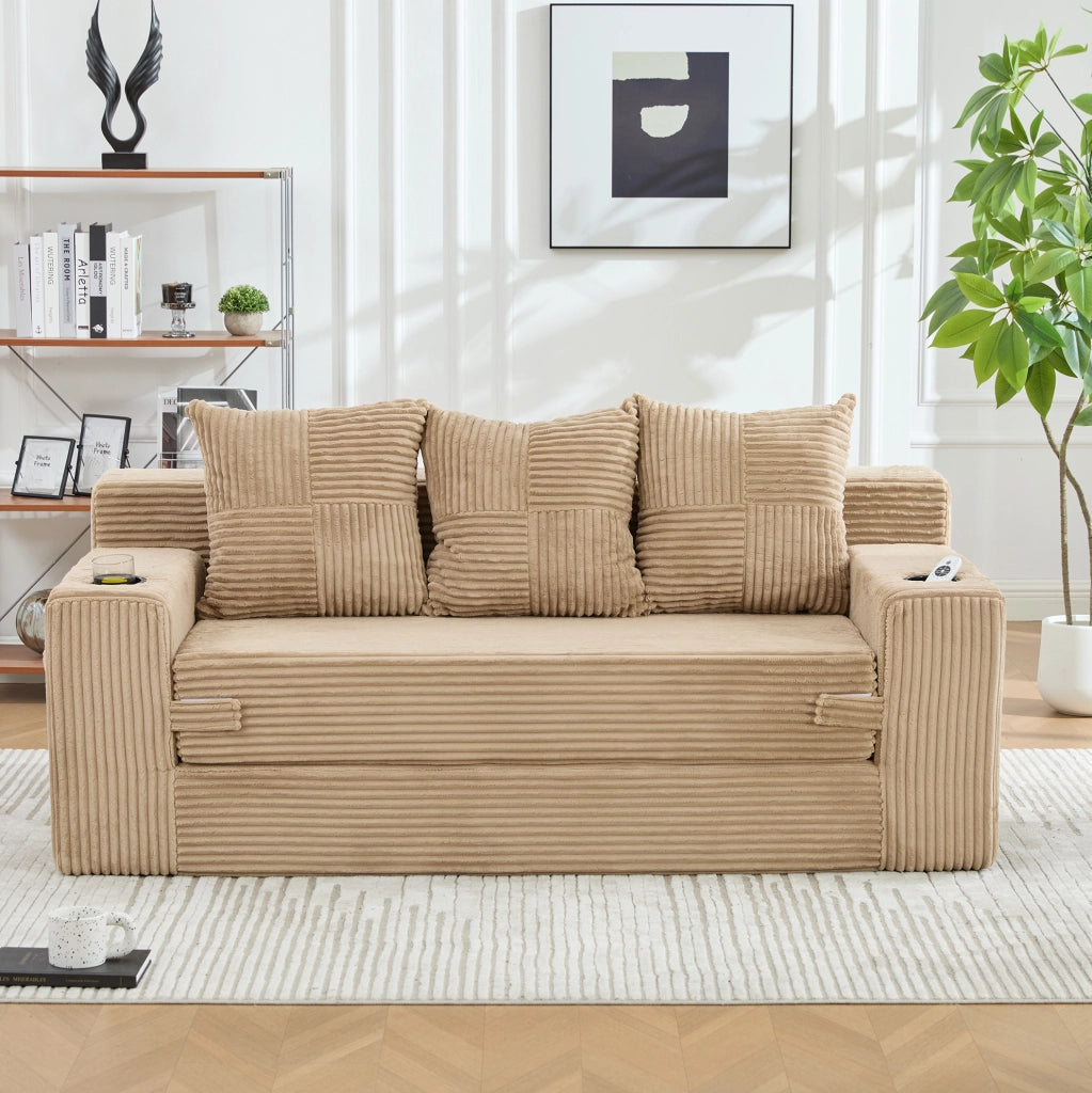 Divano modulare 2 posti in velluto a coste; 172x87x64 cm; cachi