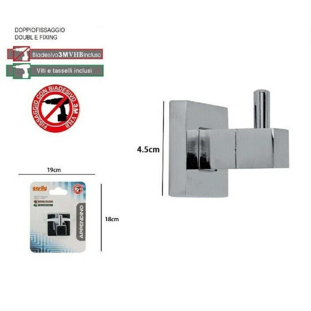 Trade Shop - Appendino Gancio Appendi Porta Asciugamano 1 Posto Bagno Square 4,5 Cm 59179 -