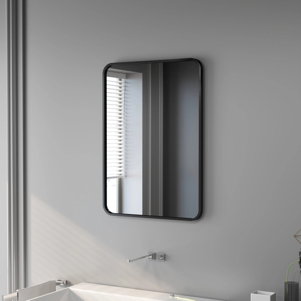 Specchio Bagno con Cornice in Metallo e Gancio, 50x2.5x70 cm, Nero