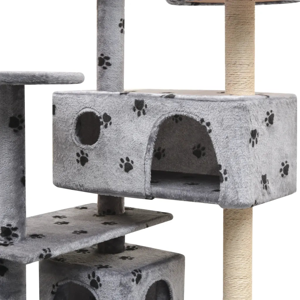 Albero per Gatti Tiragraffi in Sisal 125 cm Zampe Stampate Grigio 170476