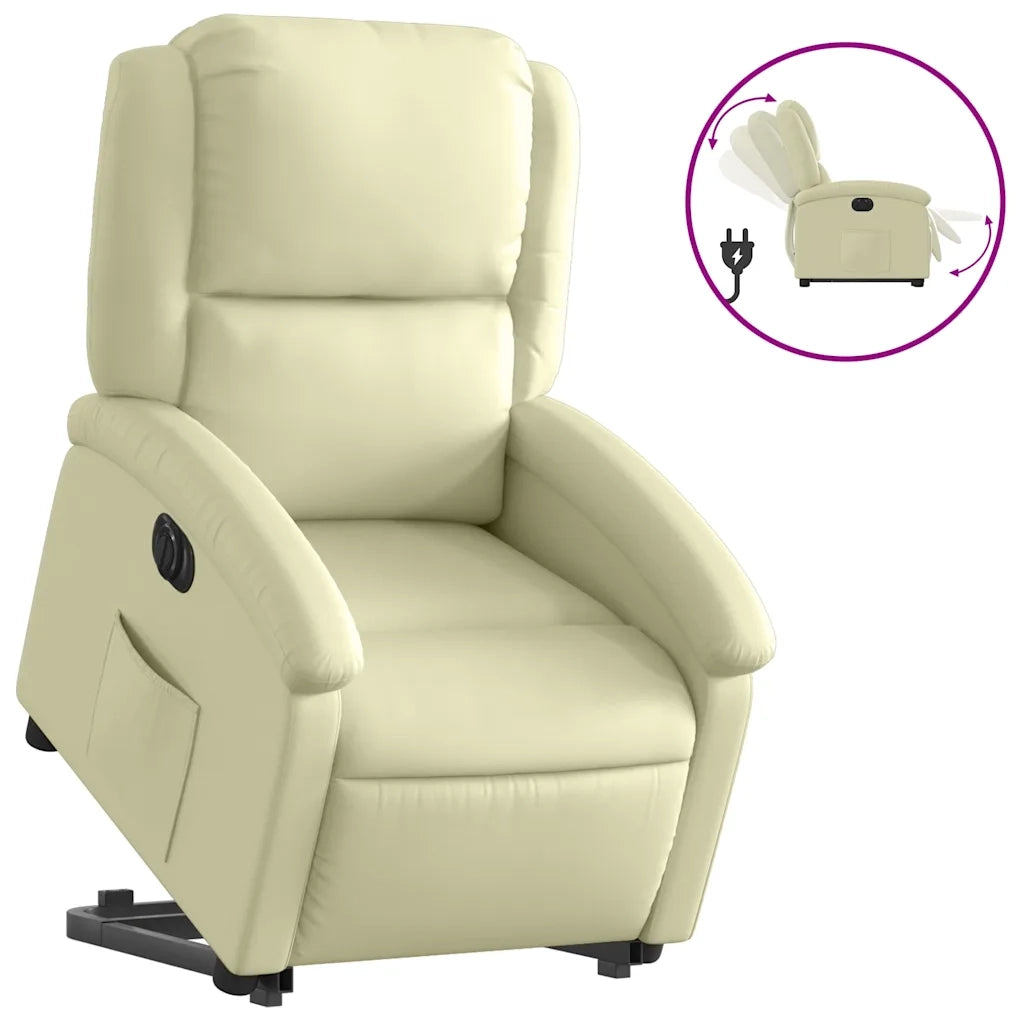 Poltrona Alzapersona Reclinabile Elettrica Crema in Vera Pelle 3204272