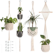 Set di 4 decorazioni per la casa boho in macramé con ganci, vaschette penzolanti in cotone per decorazione di interni, estetica decorazione boho per la camera, vaschette per piante penzolanti per decorazione di balcone (crème)