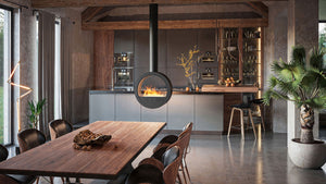 Camino a Bioetanolo Sospeso 218,7xØ70x35 cm Incyrcle 2Side Nero con Vetro