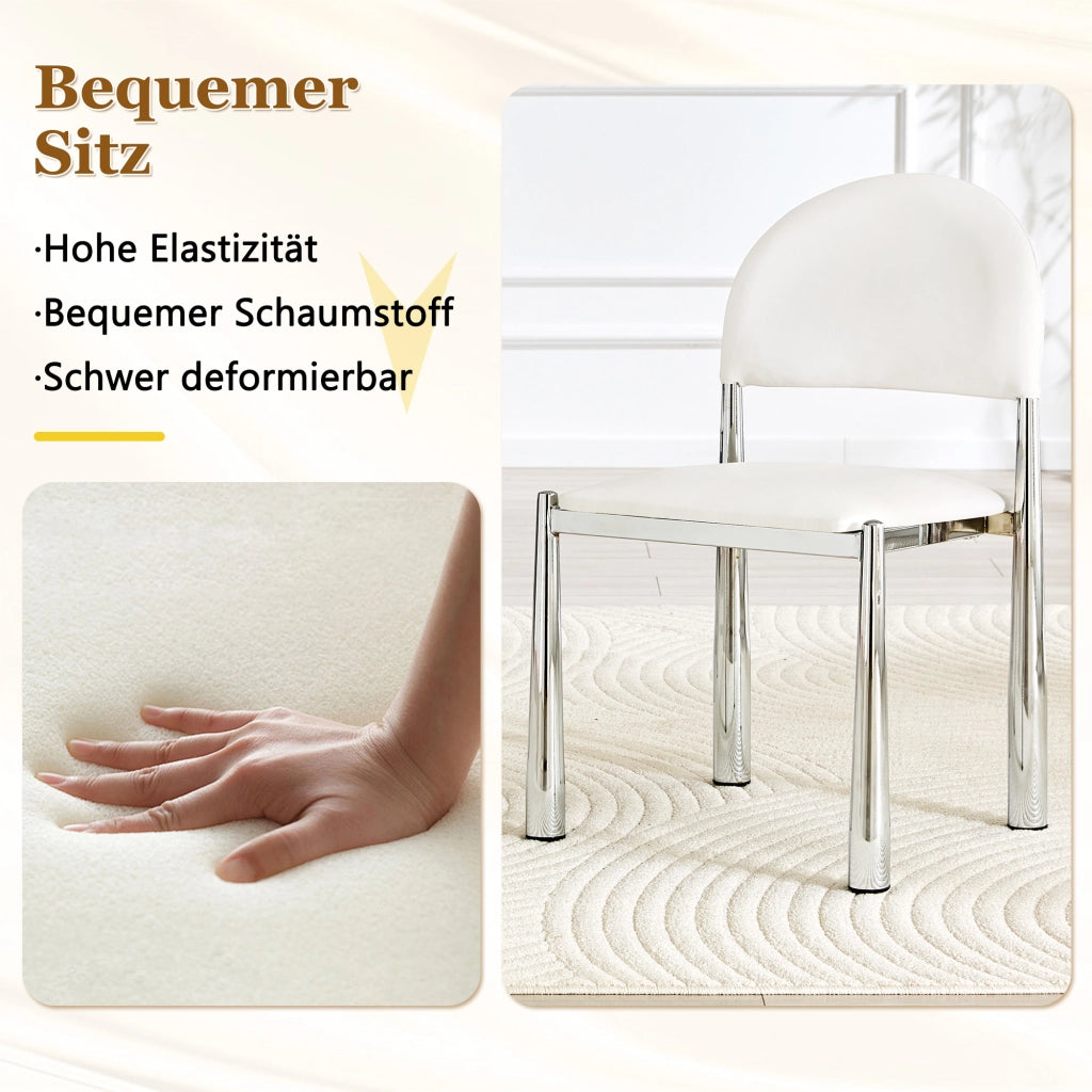 Sedia da Pranzo Set da 2 con Schienale Semicircolare Ergonomico e Gambe in Metallo, in PU Bianco